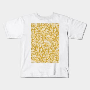 Cream Hemlock Print on Mustard Yellow -  Floral Repeat Pattern Kids T-Shirt